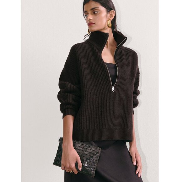 Everlane The Half-Zip Sweater in Luxe Merino Black M
